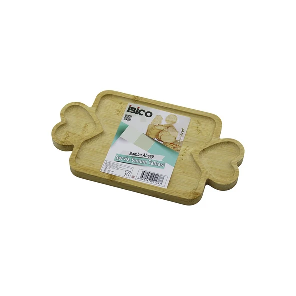 Dikdörtgen 3 BÖLMELİ=2İN1 Kalp Kulp - Bölme + 1 Ahşap Bambu Servis Sunum Tepsi - Tahtası 25 X 14 X 1.4CM ürün görseli 1
