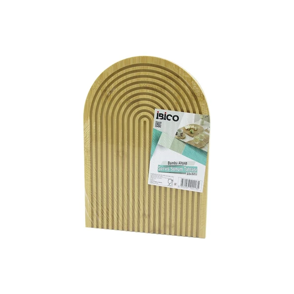 Yarım Daire Çift Taraflı=düz - Kanallı Ahşap Bambu Sunum Tepsi 22X32CM ürün görseli 1