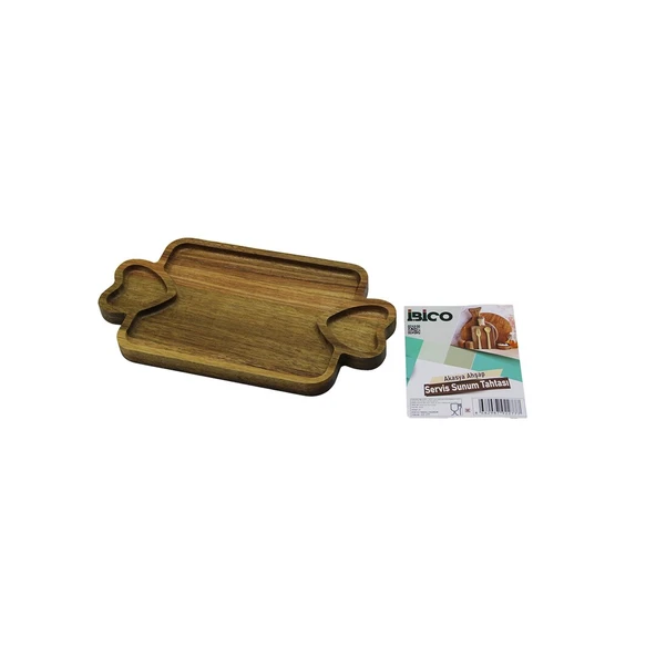 Akasya Dikdörtgen 3 BÖLMELİ=2İN1 Kalp Kulp - Bölme + 1 Ahşap Bambu Servis Sunum Tepsi - Tahtası 25 X 14 X 1.4CM ürün görseli 1