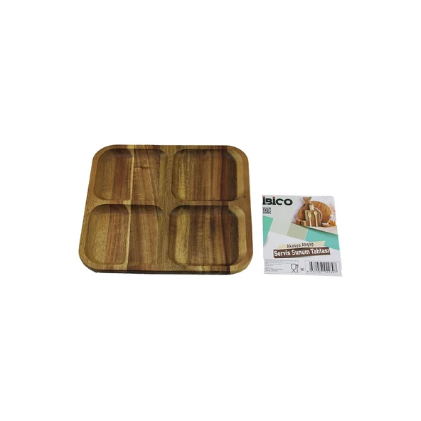 Akasya Kare 4 Bölmeli Ahşap Servis Sunum Tepsi - Tahtası 20 X 1.4CM ürün görseli 1