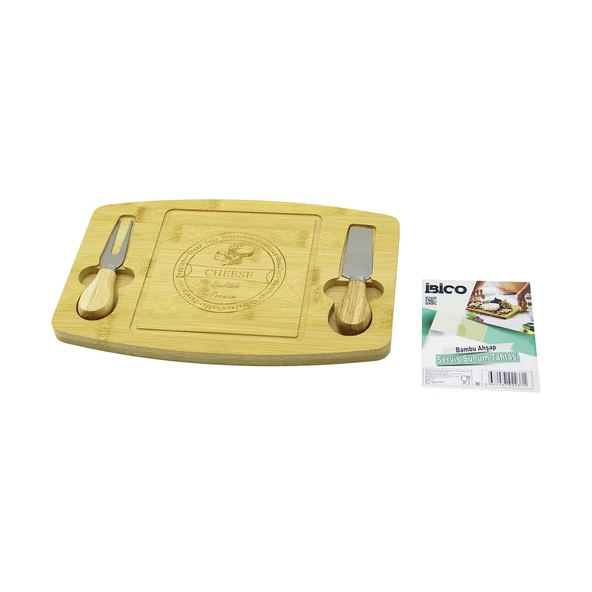 Dikdörtgen - Bombeli KENAR2-BIÇAK=SAĞ-SOL Ahşap Bambukahvaltı Peynir Sunum Pano Bıçak=ahşap SAPLI19X28.7X1.4CM ürün görseli 1