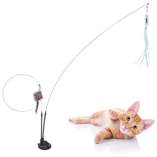 Vantuzlu Tüylü Zilli Olta Kedi Oyuncağı - Resim 3