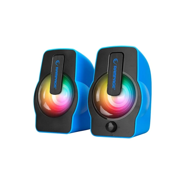 Mavi - Rgb Işıklı 1+1 Hoparlör Speakaer Set Usb Kablo 2.0 Multimedya - 6W ürün görseli 1