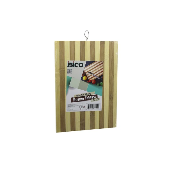 20 X 30 X 1.4CM Beyaz Çizgili Ahşap Bambu Kesim Panosu - Kesme Tahtası Metal Kulplu ürün görseli 1