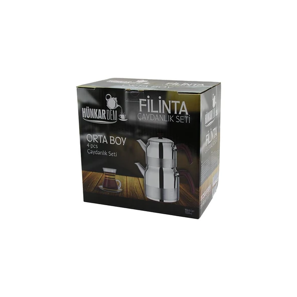 Filinta Orta Boy Çelik Çaydanlık Seti Çift Kapaklı Renkli Bakalit Kulp Üst Demlik: 1.25LT - Alt Suluk: 2.25LT Kendinden Süzgeçli ürün görseli 1