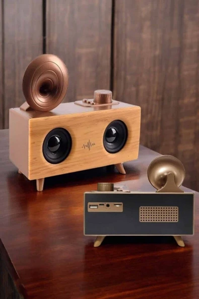 Bluetooth Hoparlör Ahşap Klasik Retro Gramofon Bluetooth Müzik Kutusu ürün görseli 1