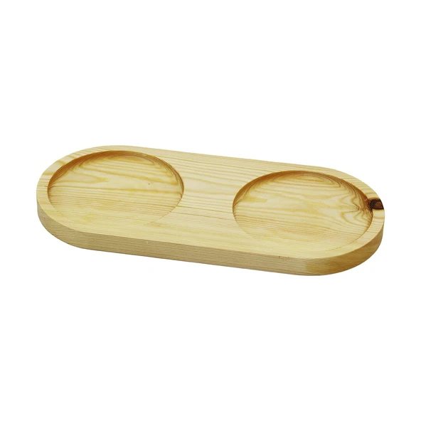 2 Bölmeli - Oval Açık Renk=sade Ahşap Yağdanlık Altlık 27X12.5CM ürün görseli 1