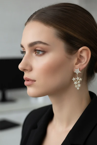 Yıldız Model Gold Renk Zirkon Taşlı Küpe ürün görseli 1