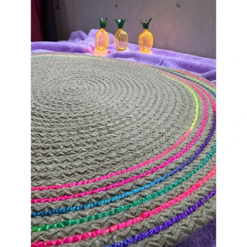 DecoHandy 39cm Neon Renkli Şeritli Jüt Örme Supla Amerikan Servis - Resim 3