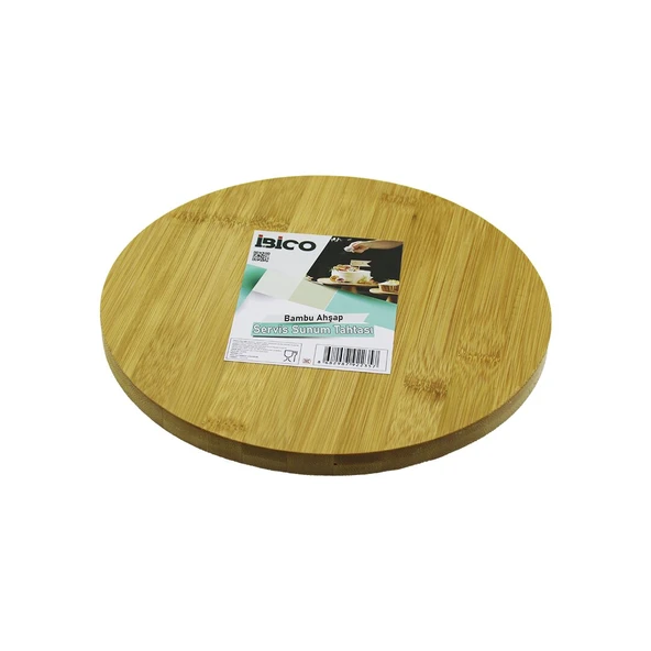 YUVARLAK=24.5CM Ayaklı= 4CM Düz Yüzey Ahşap Bambu Sunum Tepsisi - Mini Sofra ürün görseli 1
