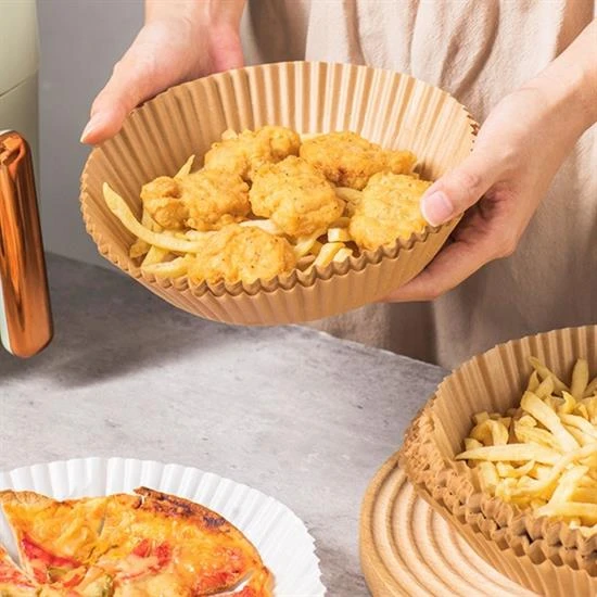 50 Adet Air Fryer Pişirme Kağıdı Tek Kullanımlık Yağ Geçirmez Yuvarlak Tabak Model PVC ürün görseli 1