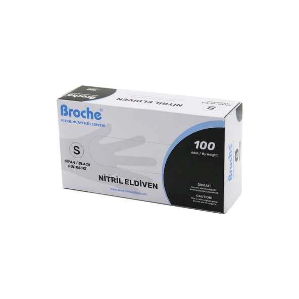 Broch S Beden Siyah Pudrasız Nitril Muayene Eldiveni 100LÜ ürün görseli 1