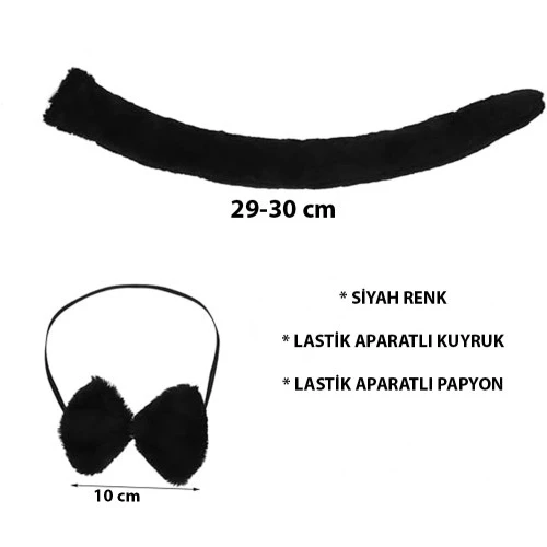 Peluş Siyah Renk Kuyruk ve Papyon Yetişkin Çocuk Uyumlu ürün görseli 1