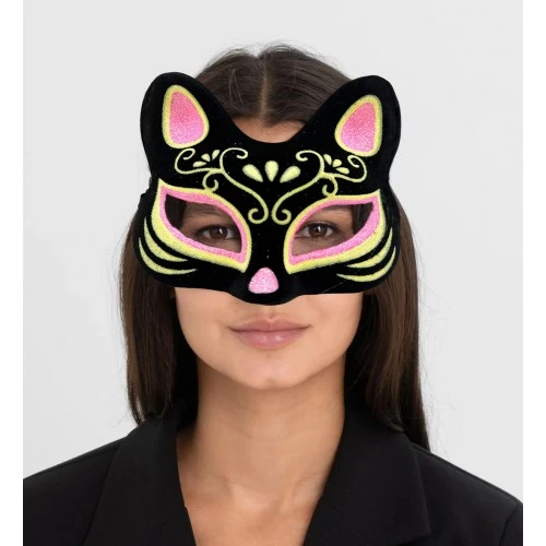 Süet Pembe Sarı Kedi Maskesi - Resim 3