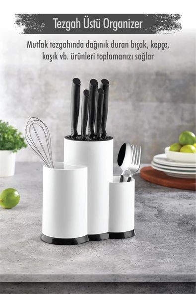 Tezgah Üstü Beyaz Kaşıklık & Bıçaklık & Kepçelik & Organizer ürün görseli 1