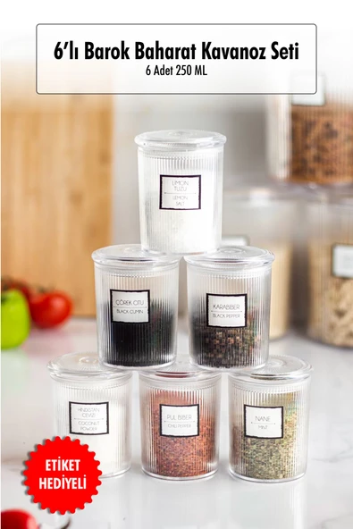 6'lı Barok Yuvarlak Baharat Kavanoz Seti & Saklama Kabı & Erzak Kabı (6*250 ML) ürün görseli 1