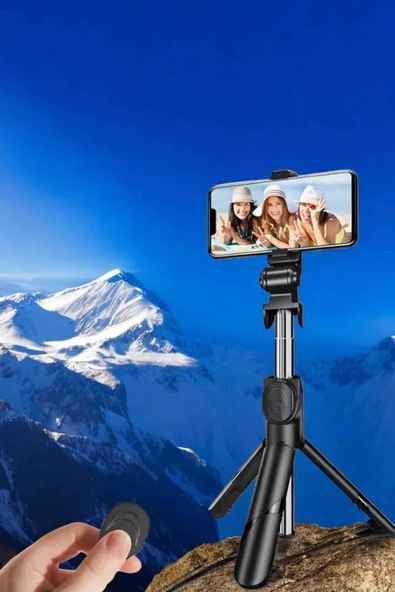 Selfie Çubuğu Tripod Kumandalı Telefon Tutucu Siyah ürün görseli 1
