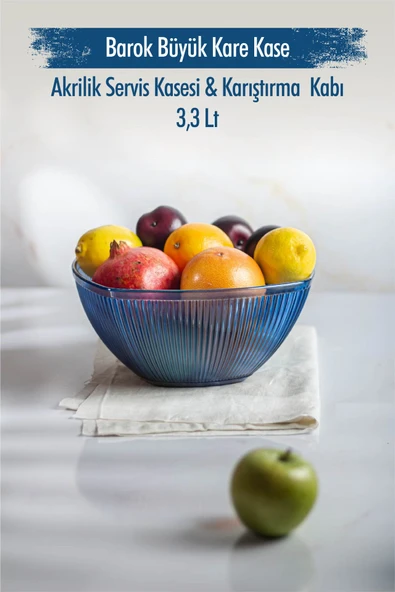 Akrilik Barok Lacivert Büyük Kare Meyve & Salata Kasesi & Karıştırma Kabı / 3,3 Lt  (CAM DEĞİLDİR) ürün görseli 1