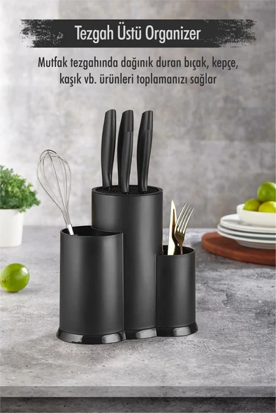 Tezgah Üstü Siyah Kaşıklık & Bıçaklık & Kepçelik & Organizer ürün görseli 1