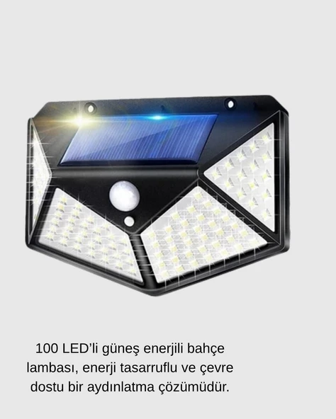 Solar Güçlü 100 LED Bahçe Lambası – Enerji Tasarruflu Suya Dayanıklı ve Geniş Açılı Işık ürün görseli 1