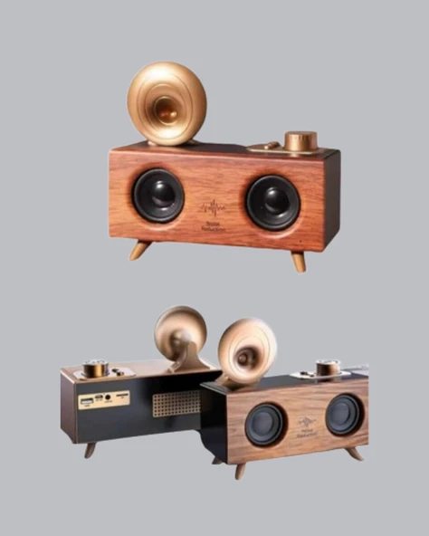 Retro Gramofon Tasarımlı Bluetooth Hoparlör – 3D Stereo Ses 1800 mAh Batarya ürün görseli 1