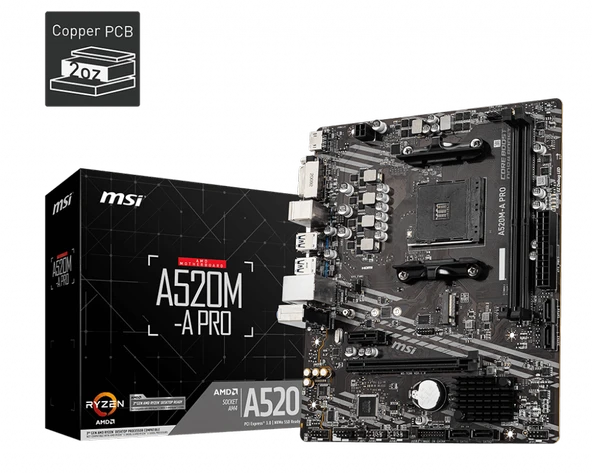 MSI A520M-A PRO DDR4 4600MHZ 1XHDMI 1XDVI 1XM.2 USB 3.2 MATX AM4 (AMD AM4 5000/4000/3000 SERİLERİ İLE UYUMLU) ürün görseli 1