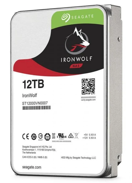 12 TB SEAGATE 3.5 IRONWOLF SATA3 7200RPM 256MB ST12000VN0008 (3 YIL RESMI DIST GARANTILI) ürün görseli 1