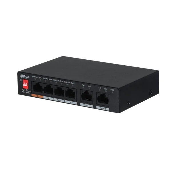 DAHUA PFS3006-4ET-60 4 PORT 10/100 + 2 PORT 10/100 UPLINK 250 METRE 60W POE METAL KASA SWITCH ürün görseli 1