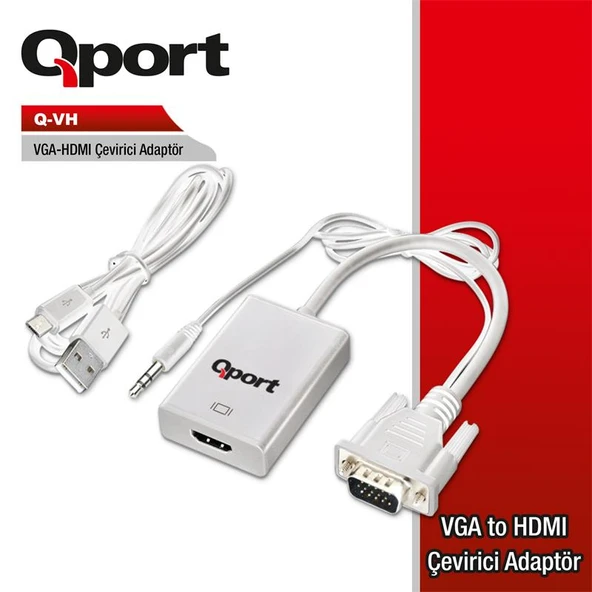 QPORT Q-VH VGA TO HDMI DÖNÜŞTÜRÜCÜ + SES KABLOSU (VGA+HDMI) ürün görseli 1