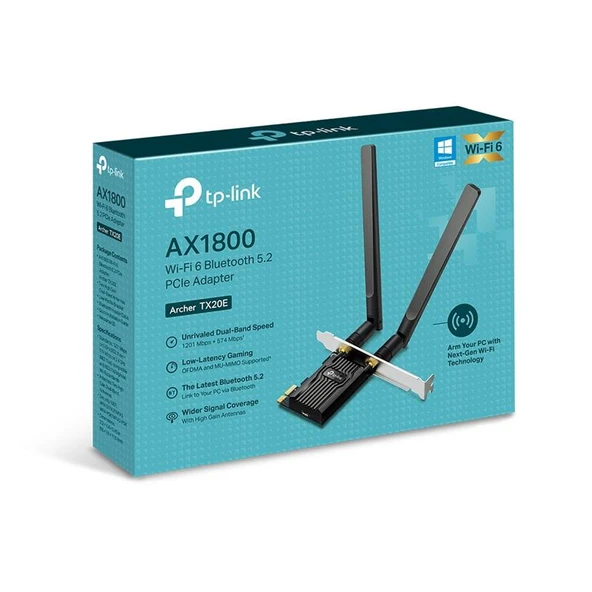 TP-LINK ARCHER TX20E AX1800 WI-FI 6 BLUETOOTH 5.2 PCIE ADAPTOR ürün görseli 1