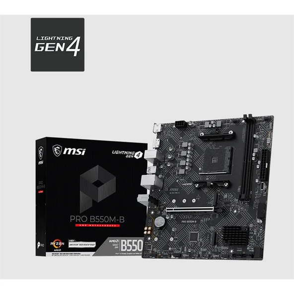 MSI PRO B550M-B DDR4 4600MHZ 1XHDMI 2XM.2 MATX AM4 (AMD AM4 5000/5000G/4000G/3000/3000G SERİLERİ İLE UYUMLU) ürün görseli 1