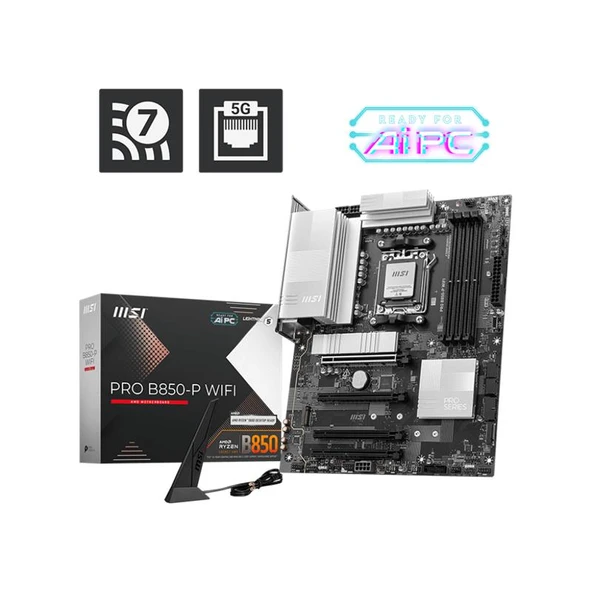 MSI PRO B850-P WIFI DDR5 8200MT/S 1XHDMI 3XM.2 ATX AM5 (AMD AM5 9000/8000/7000 SERİLERİ İLE UYUMLU) ürün görseli 1