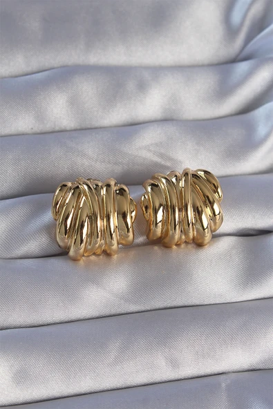 Pirinç Gold Renk Tırtıklı Bombe Model Küpe ürün görseli 1
