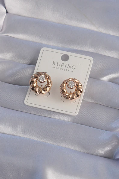 XUPİNG Rose Renk Oval Zirkon Taşlı Burgu Model Küpe ürün görseli 1