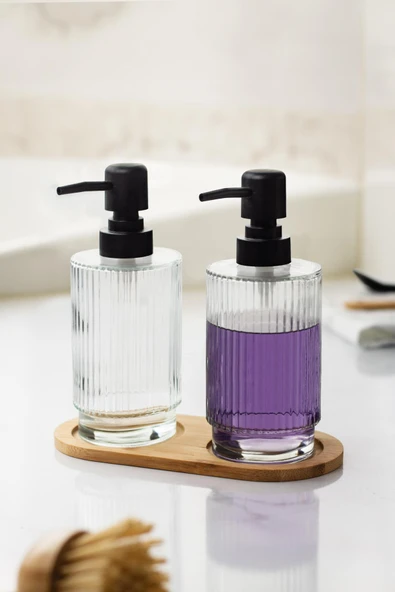2 Li Bambu Altlıklı Sıvı Sabunluk Seti - Resim 3