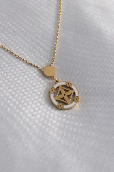316L Çelik Gold Renk Çiçek Figür Kadın Kolye ürün görseli 1