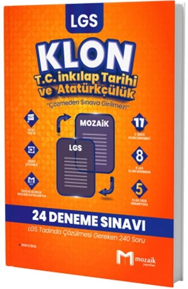 8. Sınıf LGS T.C. İnkılap Tarihi ve Atatürkçülük Klon 24 Deneme Mozaik Yayınları ürün görseli 1