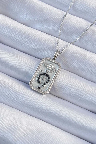 316L Çelik Zincir Gümüş Renk Zirkon Taşlı Minimal Papatya Figürlü Tarot Kolye ürün görseli 1