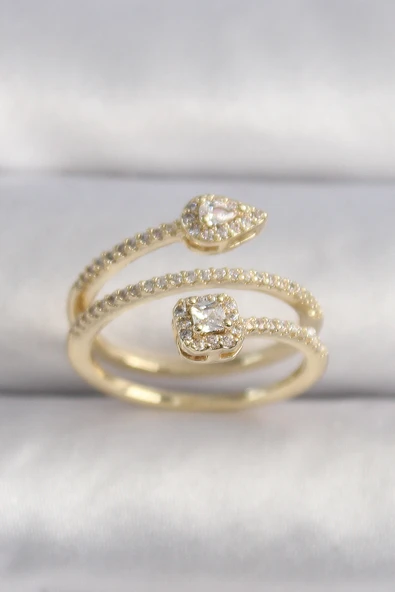 Pirinç Gold Renk Zirkon Taşlı Ok Model VIP Seri Kadın Yüzük ürün görseli 1