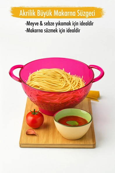Akrilik Pembe Makarna Süzgeçi & Sebze Meyve Süzgeçi ürün görseli 1