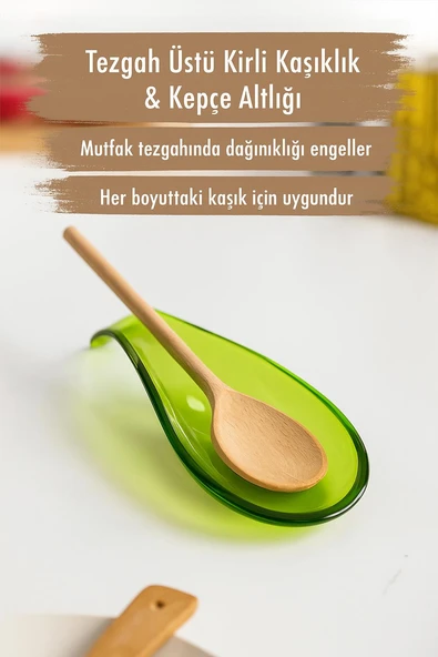 Akrilik Yeşil Tezgah Üstü Kirli Kaşıklık & Kepçe Altlığı ürün görseli 1