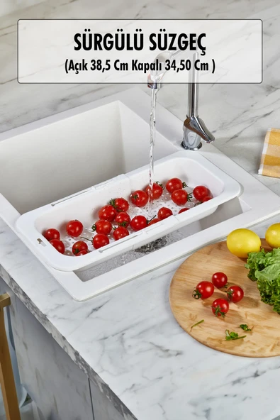 Lavoba İçi Sürgülü Açılır Kapanır Sebze Meyve Süzgeci Beyaz (Açık 38,5 Cm Kapalı 34,50 Cm ) ürün görseli 1