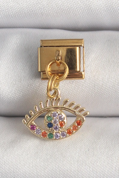 316L Çelik Gold Renk Sallantı Renkli Zirkon Taşlı Göz Model Nomination Charm ürün görseli 1