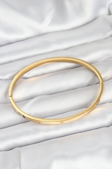 316L Çelik Gold Renk 65 mm İnce Kadın Kelepçe Bileklik -1492 ürün görseli 1