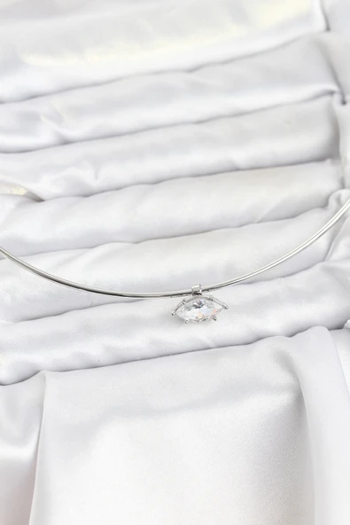 Pirinç Gümüş Renk Choker Model Zirkon Taşlı Kadın Kolye ürün görseli 1