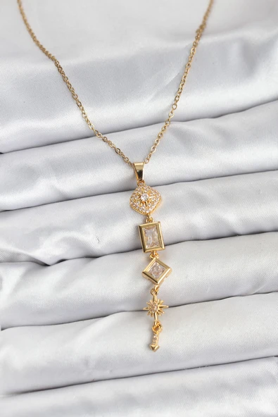 316L Çelik Zincir Gold Renk Kutup Yıldızı Enerji Model Kadın Y Kolye ürün görseli 1