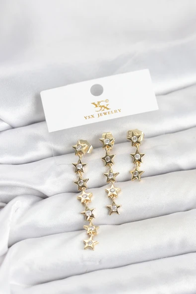 Pirinç Gold Renk Yıldız Model YSX Trio Küpe Seti ürün görseli 1