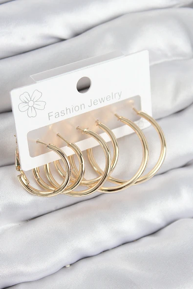 Pirinç Halka Model Gold Renk Kadın Set Küpe -1492 ürün görseli 1