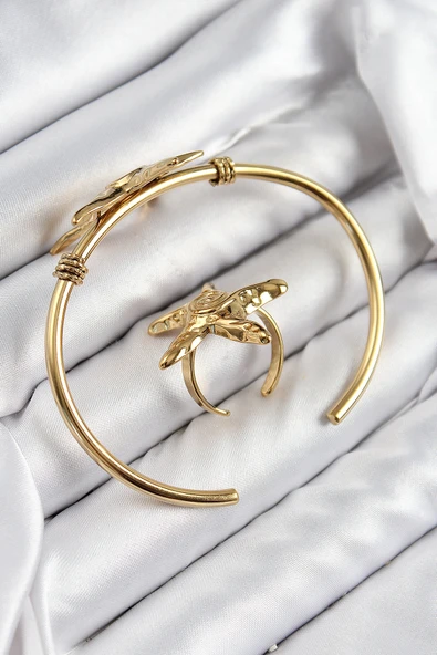 Pirinç Deniz Yıldızı Model Gold Renk Bileklik Yüzük Set -1492 ürün görseli 1