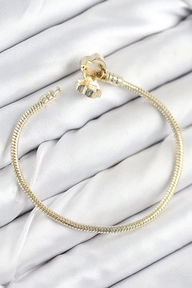 Pirinç Charm Zirkon Taşlı Yonca Model Gold Renk Kadın Bileklik -1492 ürün görseli 1